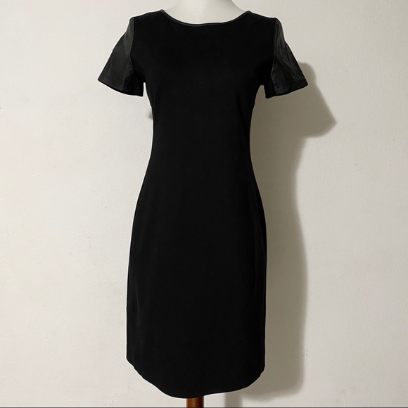 Banana Republic Dresses & Skirts - BANANA REPUBLIC Black Faux Leather Trim Dr…